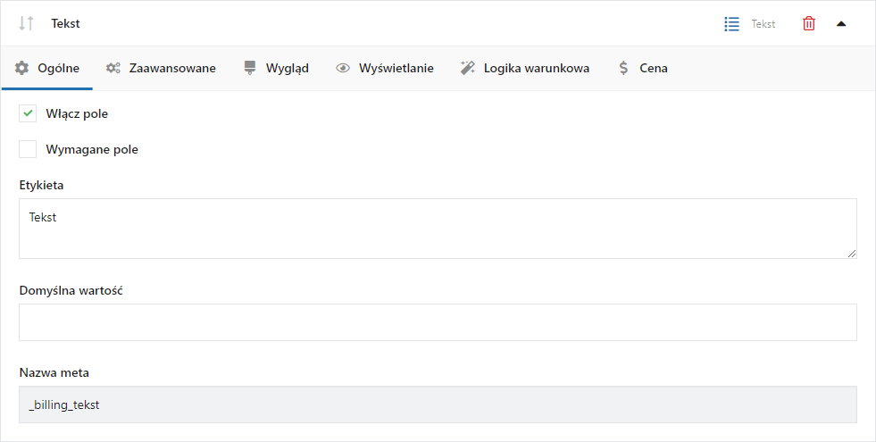 Ustawienia ogólne pól formularza zamówienia WooCommerce