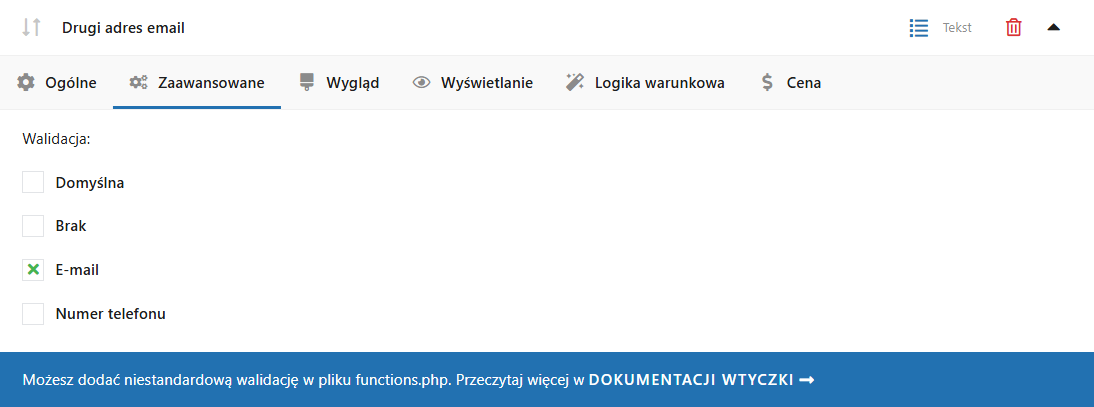 Walidacja dodatkowego pola email dla formularza zamówienia WooCommerce
