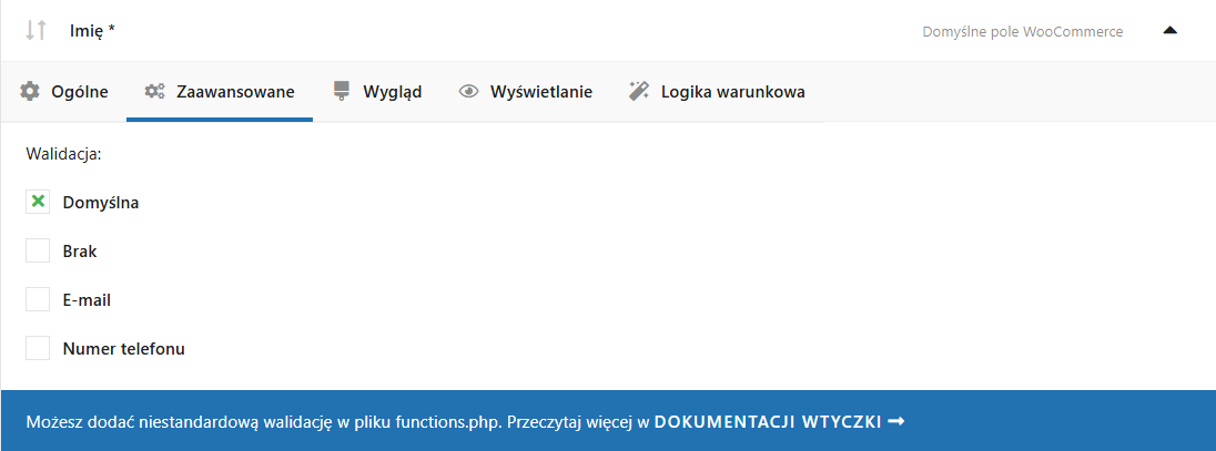 Walidacja pól formularza zamówienia WooCommerce